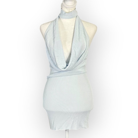 Aya Muse Tipo Mini Dress Women's XXS Light Blue Cowl Neck Open Back Halter $650 - Picture 1 of 11